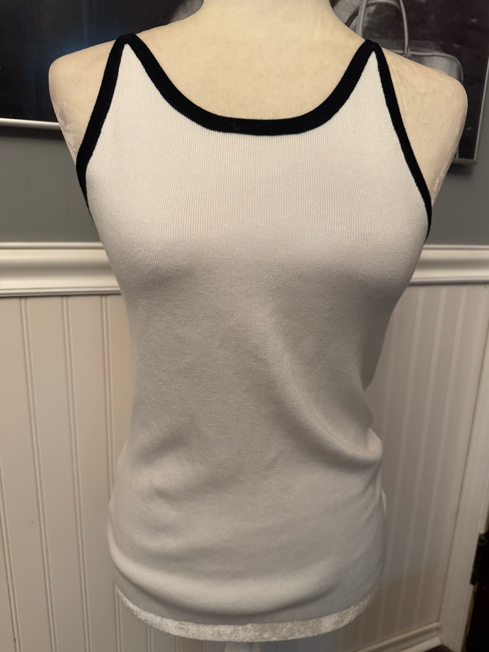 Tahari Colorblock White Black Knit Tank Top Size Small